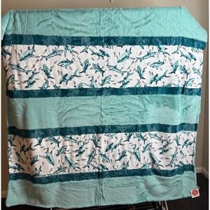Sew Sweet Minky Designs 78x57 Throw Blanket Teal Shark Print Plush USA NEW